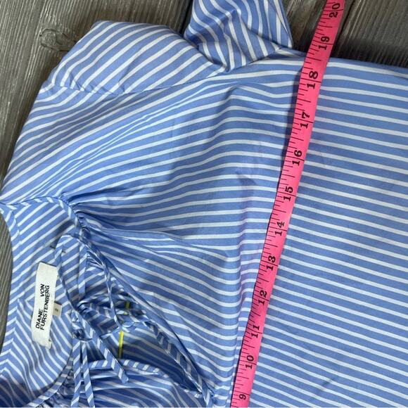 Diane Von Furstenberg stripe poplin top tie sleeves neck blue white sz 2 - Picture 6 of 8